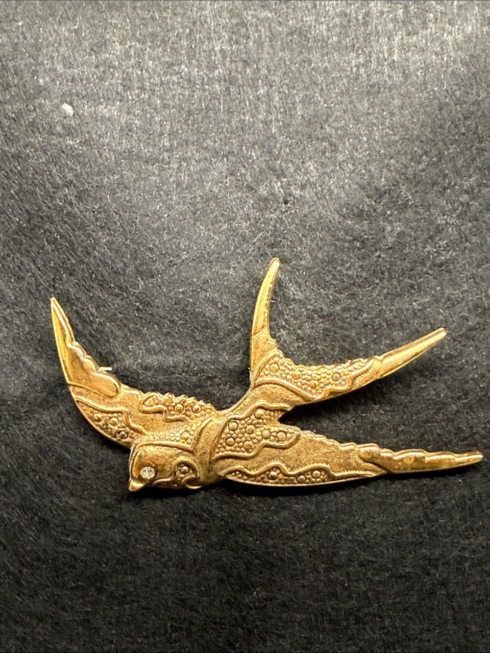 Gold Toned Flying Swallow Bird Brooch Pin